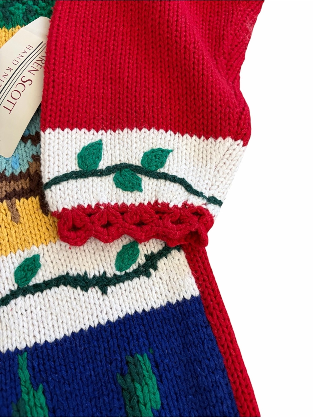 Vtg Karen Scott Hand Knit Sweater Spring Cardinal Bird Flowers Birdhouse Sz L - Picture 2 of 12